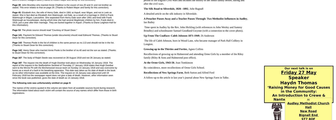 Audley and District Family History Society Menu