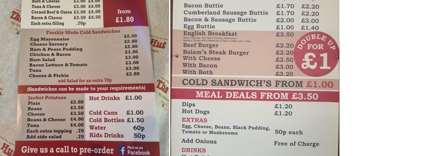 The Hut Proudfoot Drive Menu