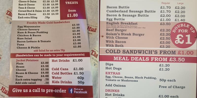 The Hut Proudfoot Drive Menu