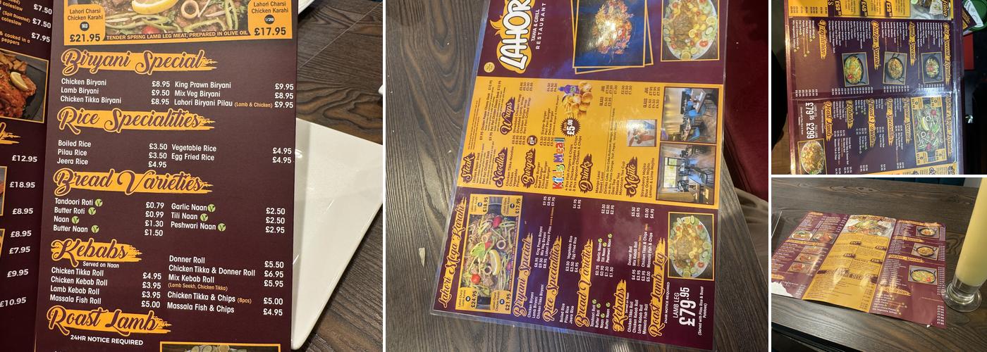 Lahori Tawa and Grill restaurant Menu