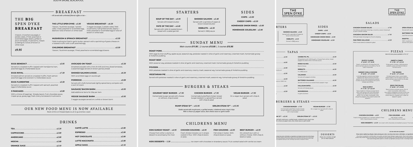 THE SPEN DYKE • SOUTH SHORE Menu