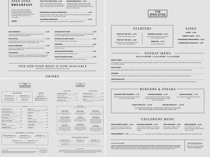 THE SPEN DYKE • SOUTH SHORE Menu