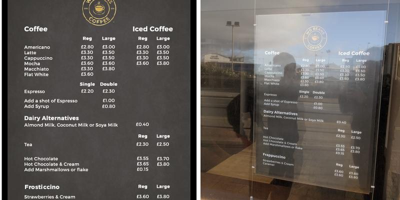 WG Beans Coffee Menu