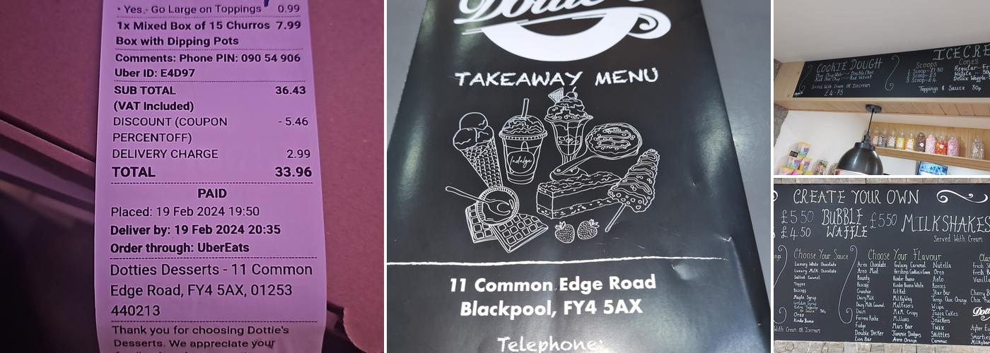 Dottie’s Desserts Blackpool Menu