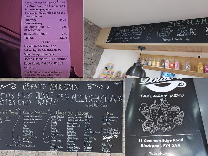 Dottie’s Desserts Blackpool Menu