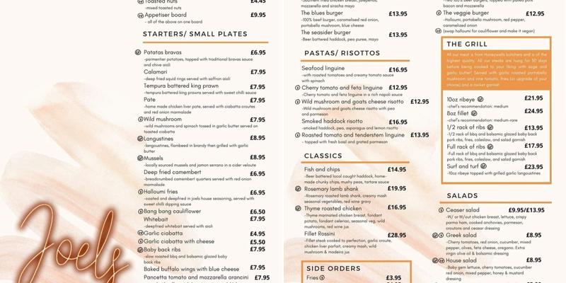 Joels Restaurant Menu