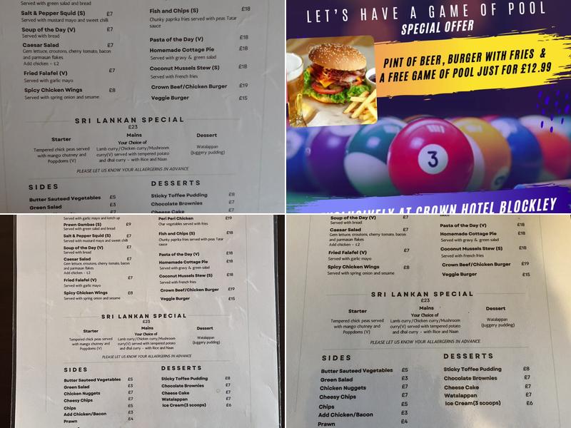 Crown Hotel Blockley - Cotswold Menu