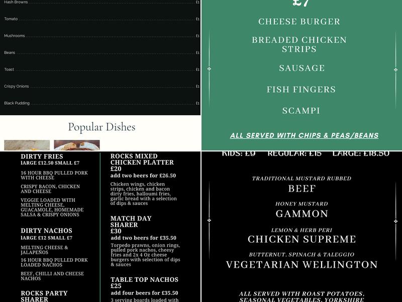 Rocks Bar & Grill Menu