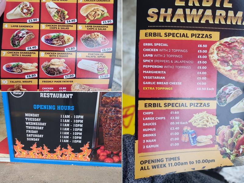 Erbil Shawarma Menu