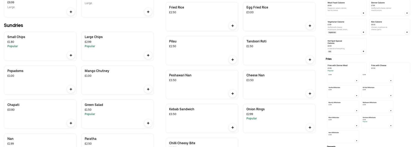 Hot Spot, West Yorkshire Menu