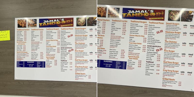 Jamals tandoori Menu