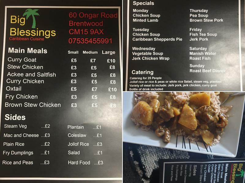 Big Blessings Brentwood Menu