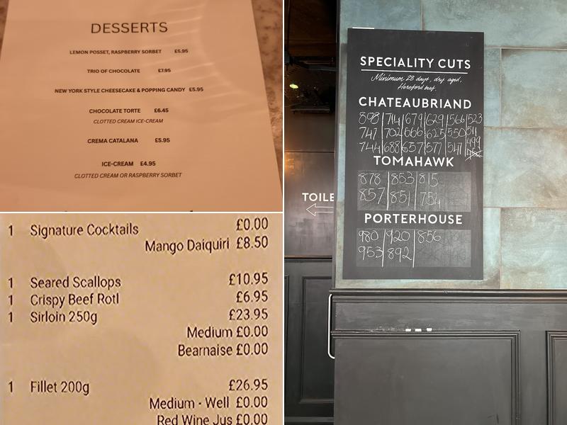 Marble Steakhouse Menu