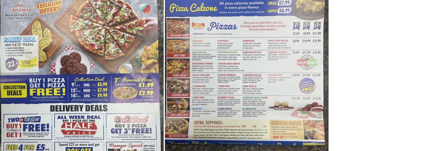 The Original Yummie Pizza Menu