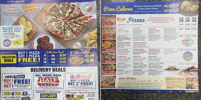 The Original Yummie Pizza Menu