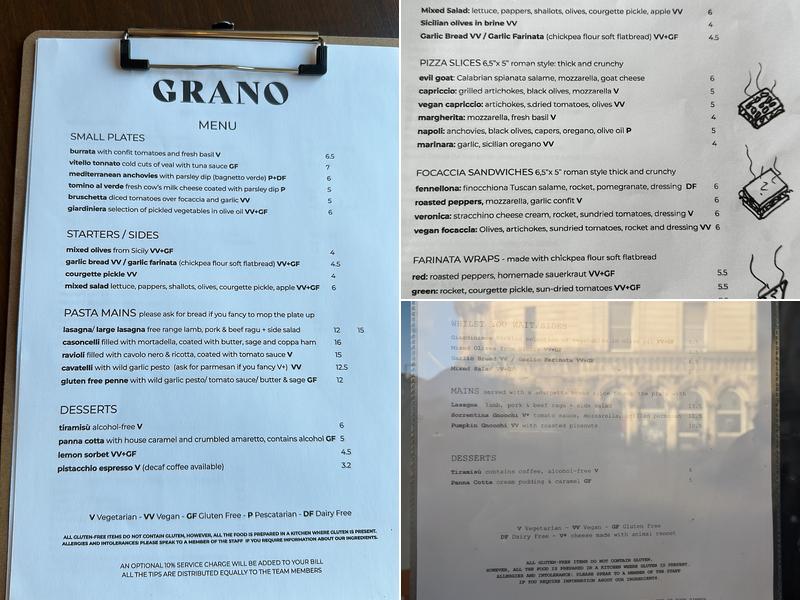 Grano Menu