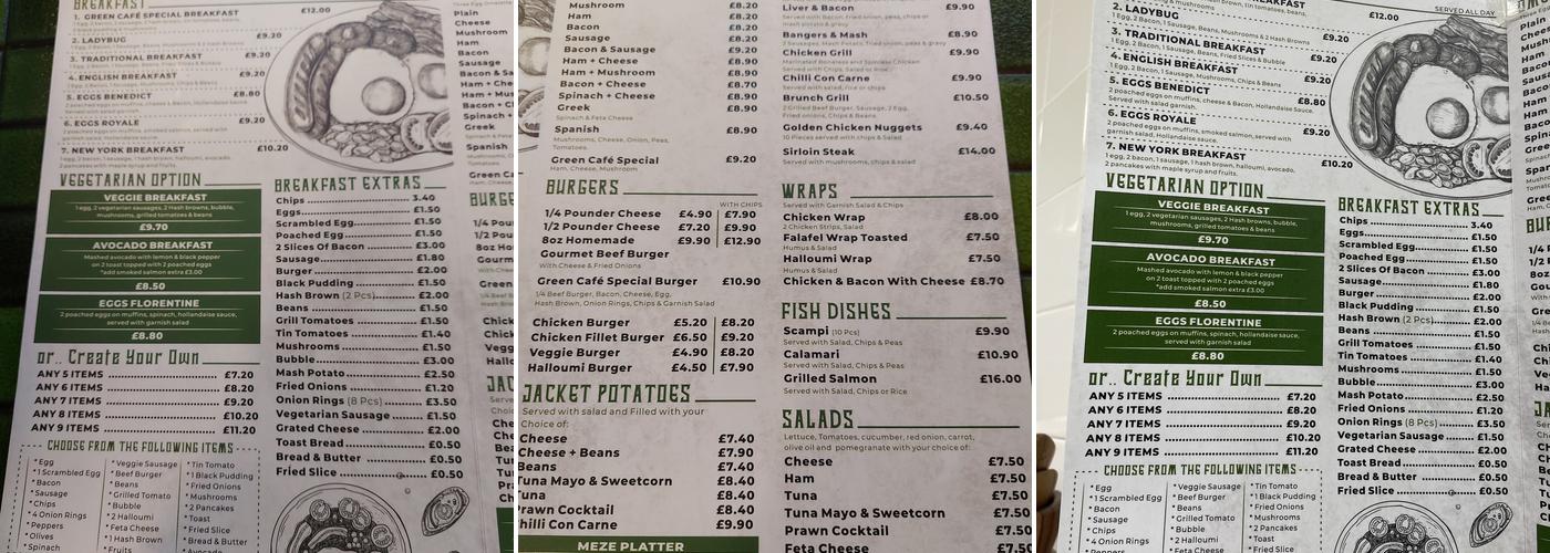 The Green Cafe & Bar Menu