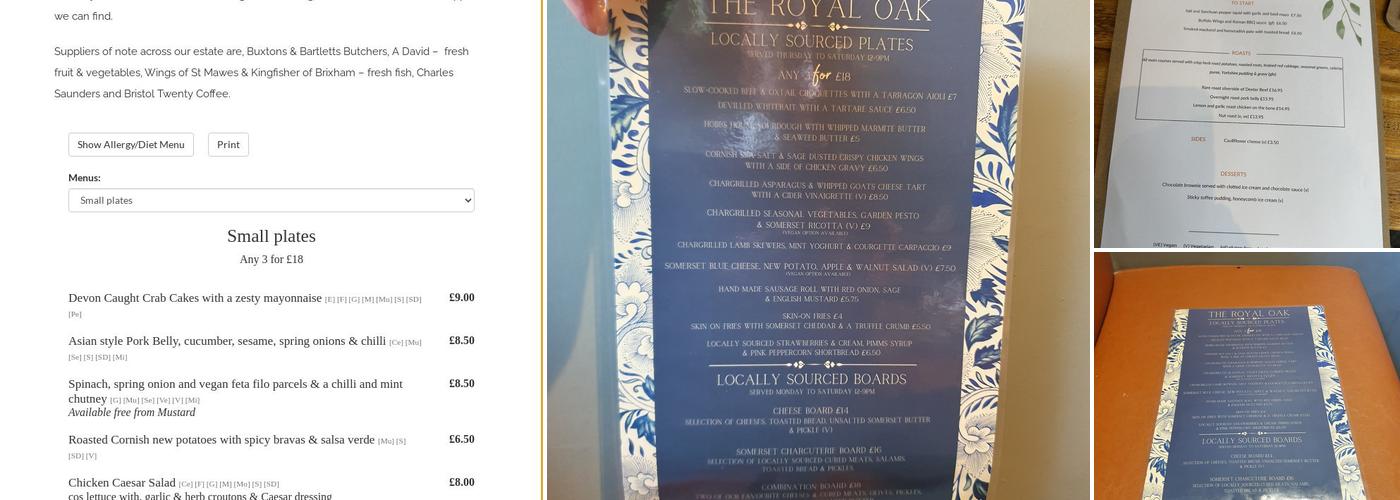 The Royal Oak Menu