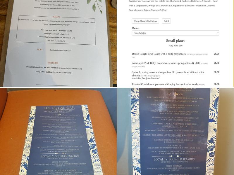 The Royal Oak Menu