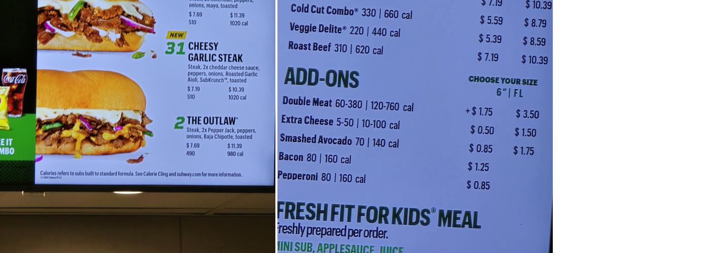 Subway Menu