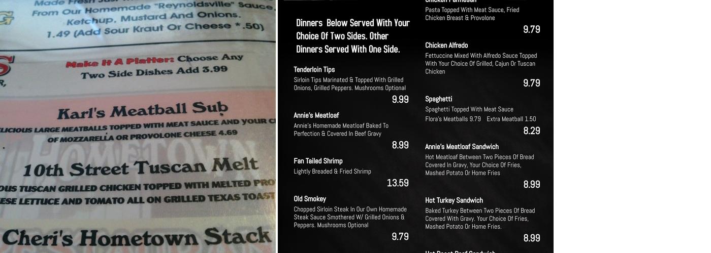 Annie's Hometown Restaurant Menu