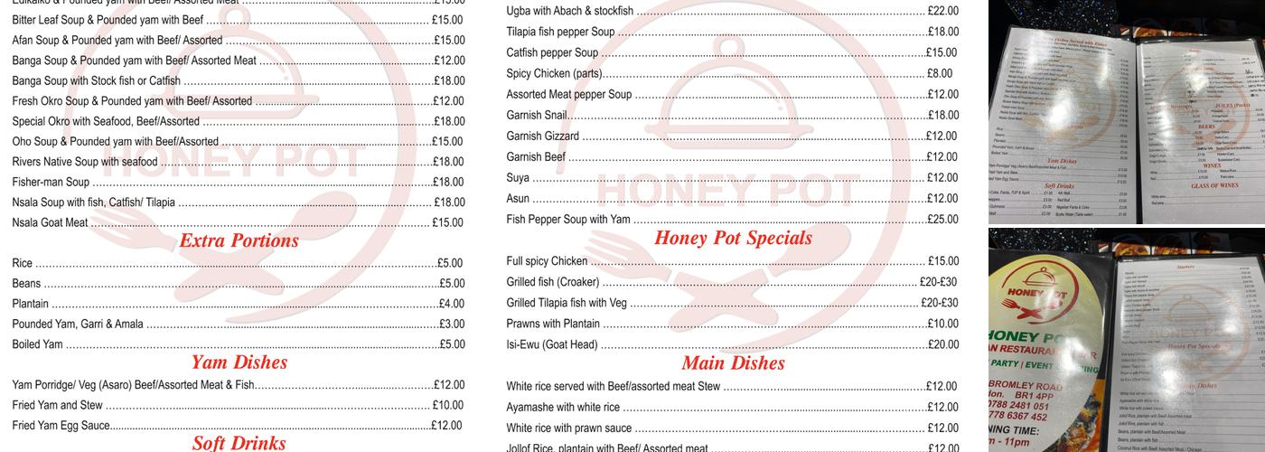 Honey Pot African Restaurant and Bar Menu