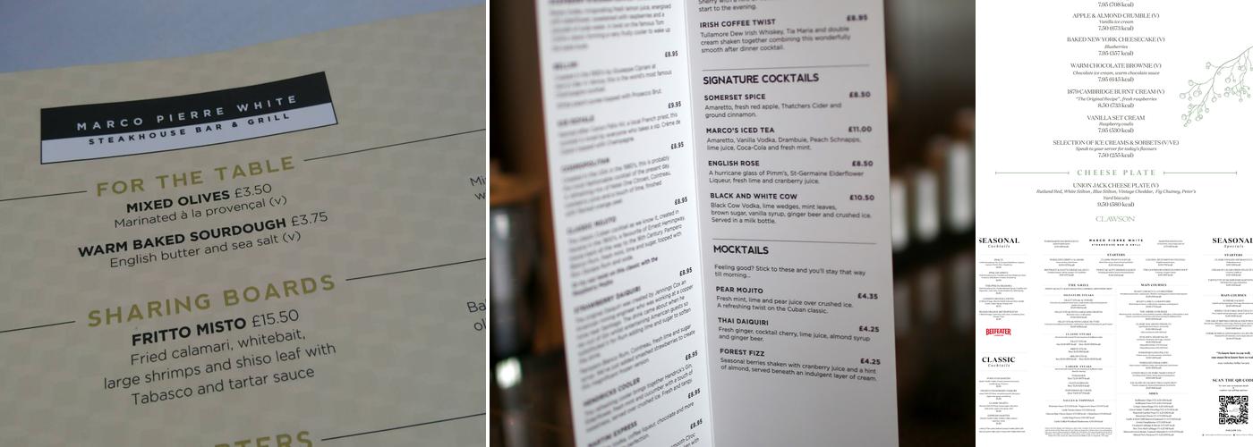 Marco Pierre White Steakhouse Bar & Grill Hinckley Menu