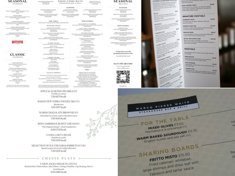 Marco Pierre White Steakhouse Bar & Grill Hinckley Menu