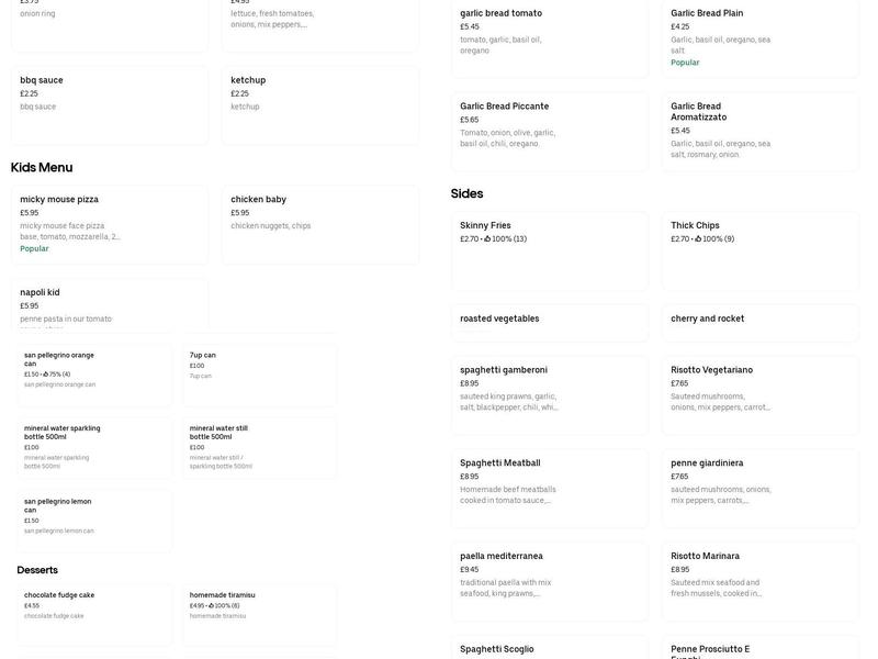 Simona's italian kitchen and pizzeria Menu