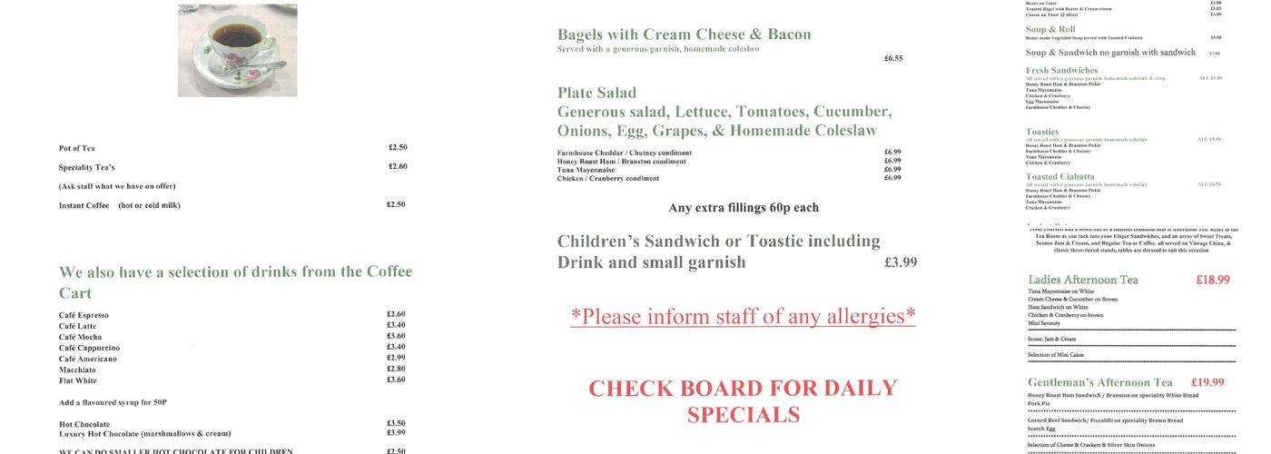 Tina's Tea Room Menu