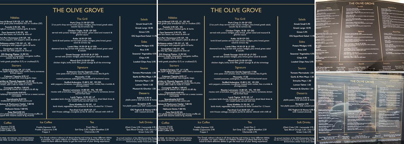 The Olive Grove Menu