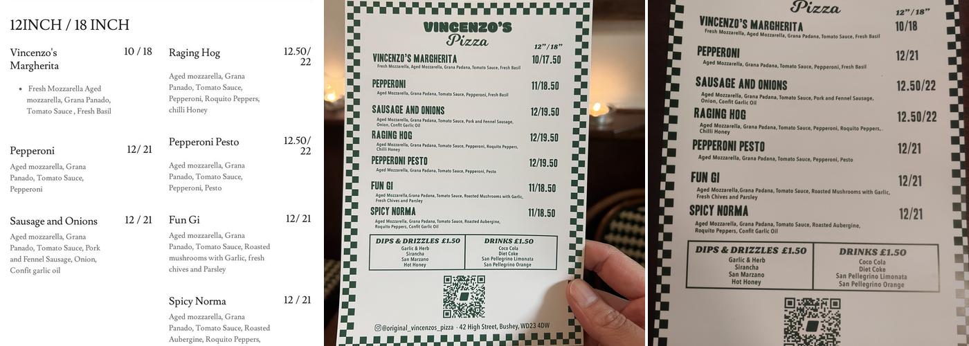 Vincenzo's Pizza Menu