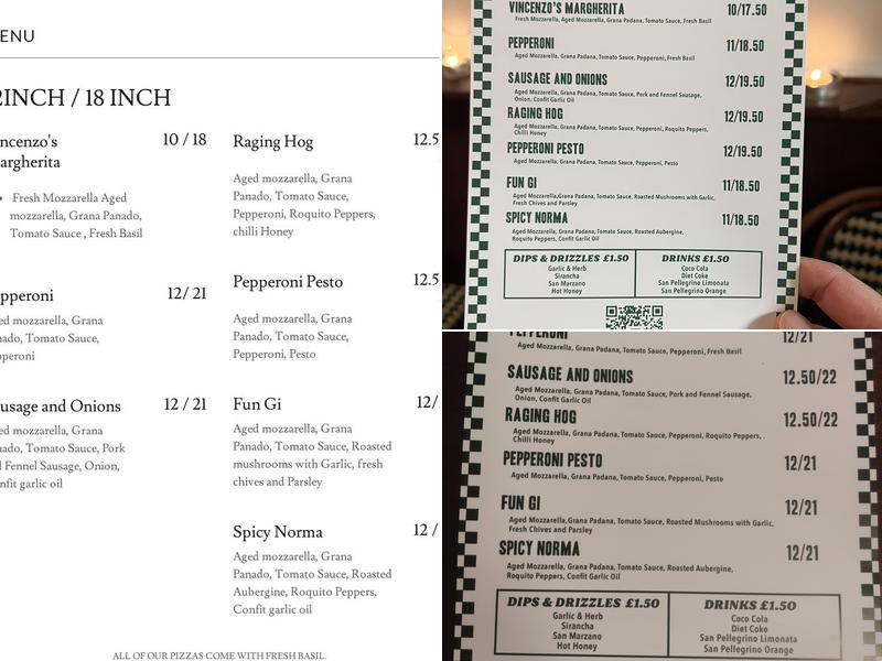 Vincenzo's Pizza Menu