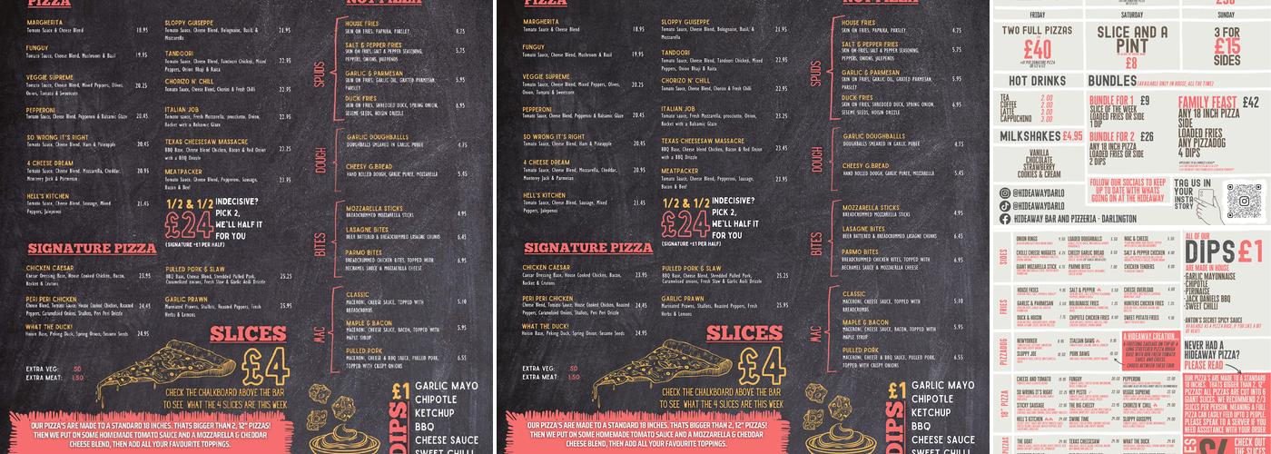 Hideaway Darlington Menu
