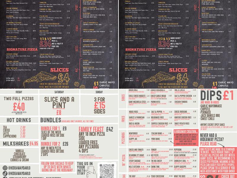 Hideaway Darlington Menu