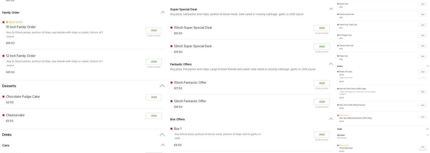 Brinkburn Pizza Menu