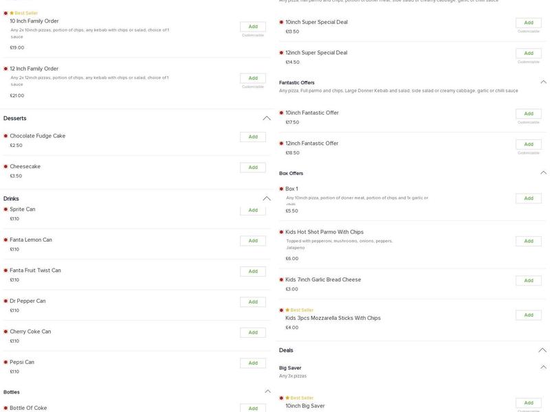 Brinkburn Pizza Menu