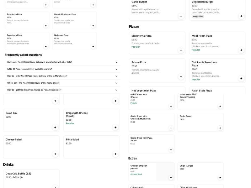 No. 39 Kebab And Pizza House Menu