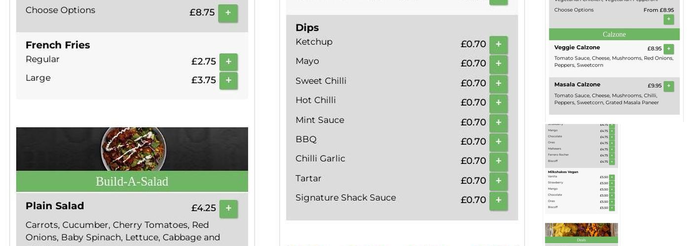 V Shack Menu