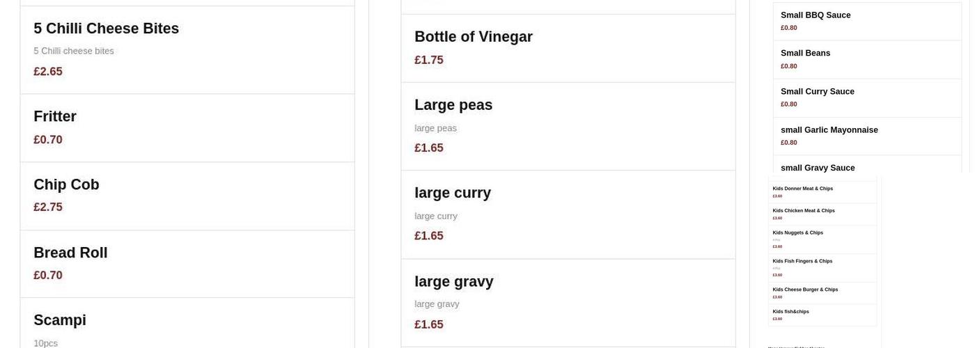 Harveys Fish Bar Menu