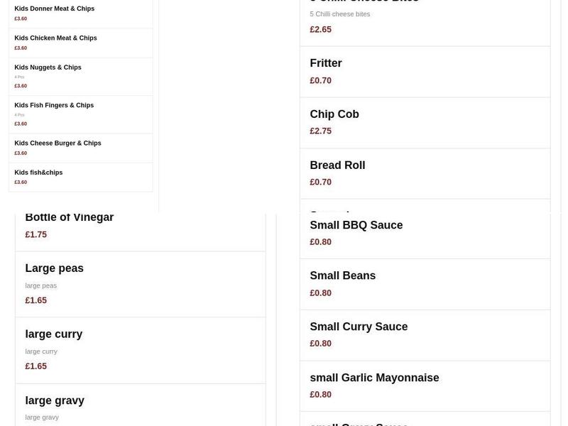 Harveys Fish Bar Menu