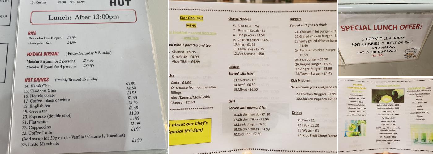 Star Chai Hut & Restaurant Menu
