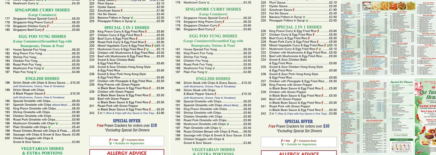The Taste House, Chinese Takeaway Menu