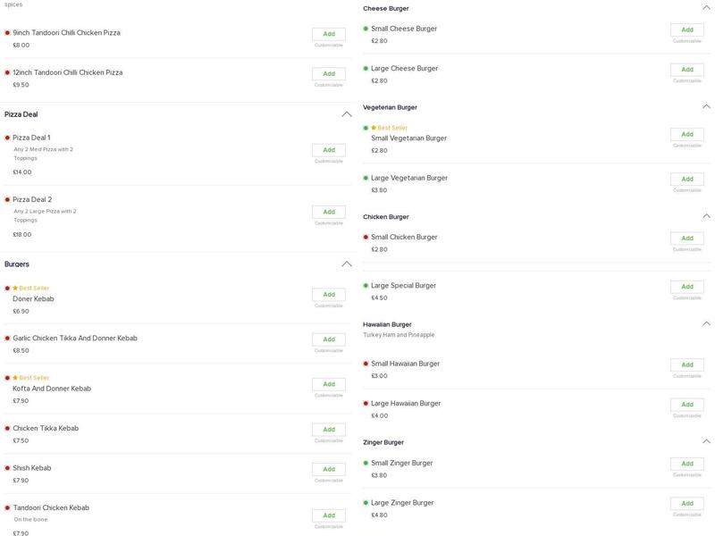 Stenson Kebabish DE24 3JG Menu