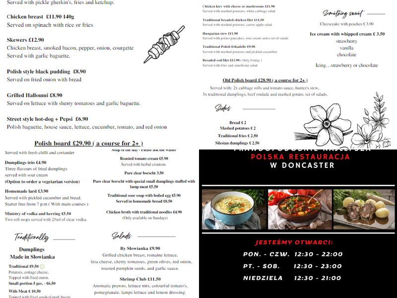 Słowianka Restaurant Menu