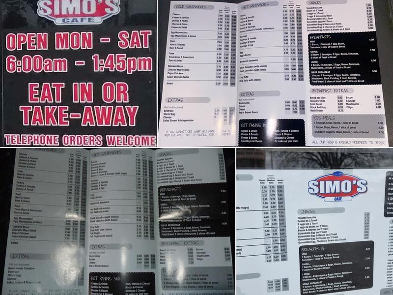Simo's Cafe Menu