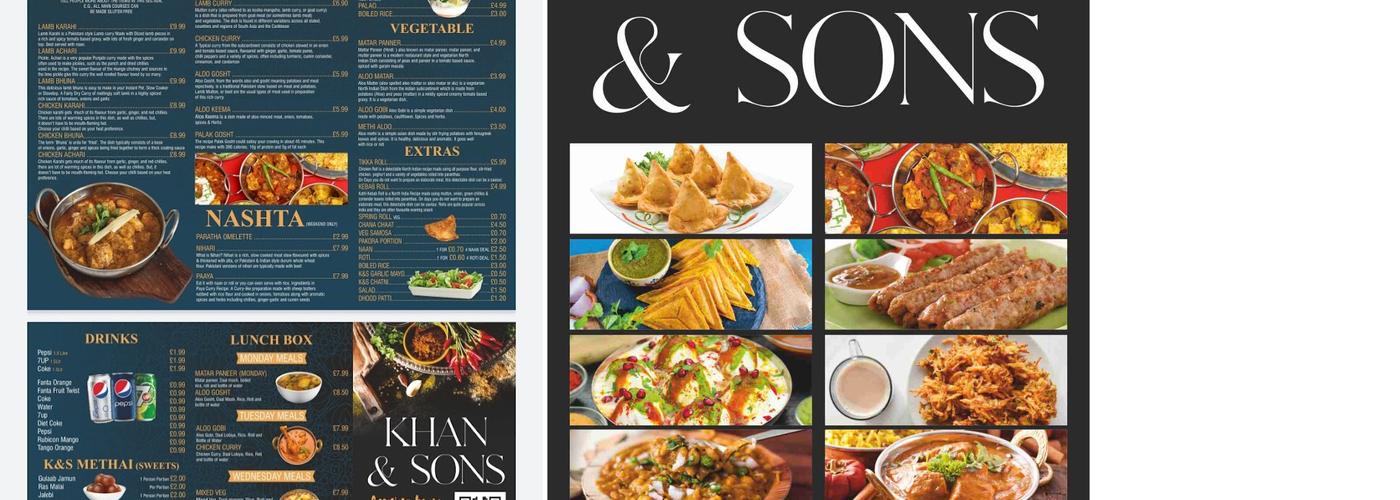 Khan and sons halal cuisine dudley Menu