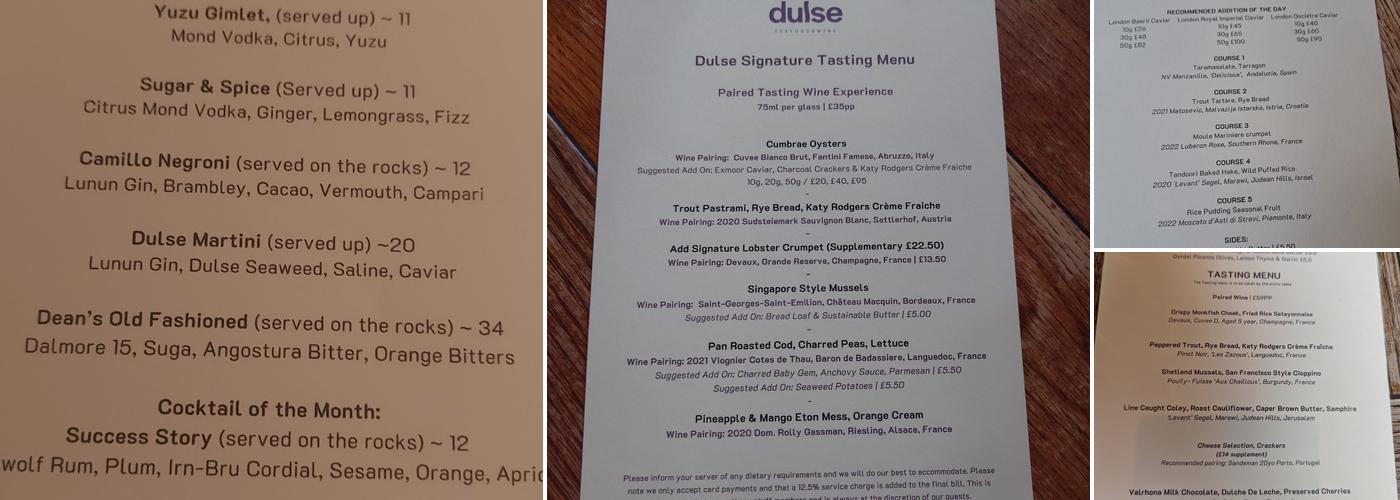 Dulse Edinburgh Menu