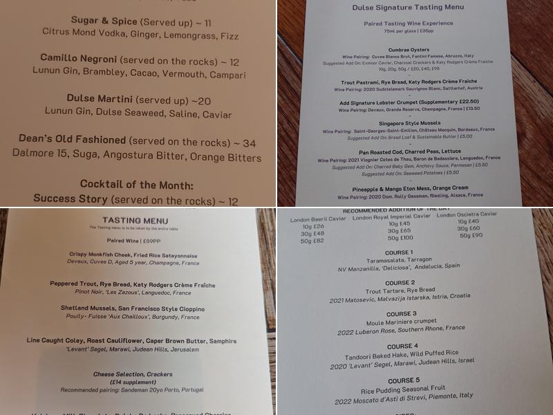 Dulse Edinburgh Menu