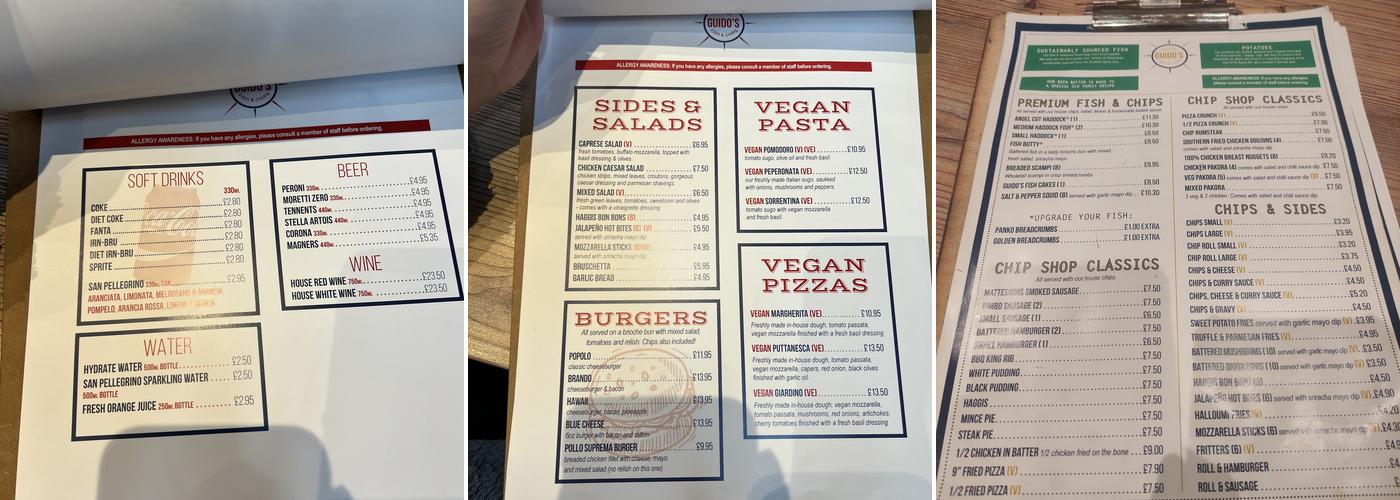 Guido's Proper Fish & Chips Menu